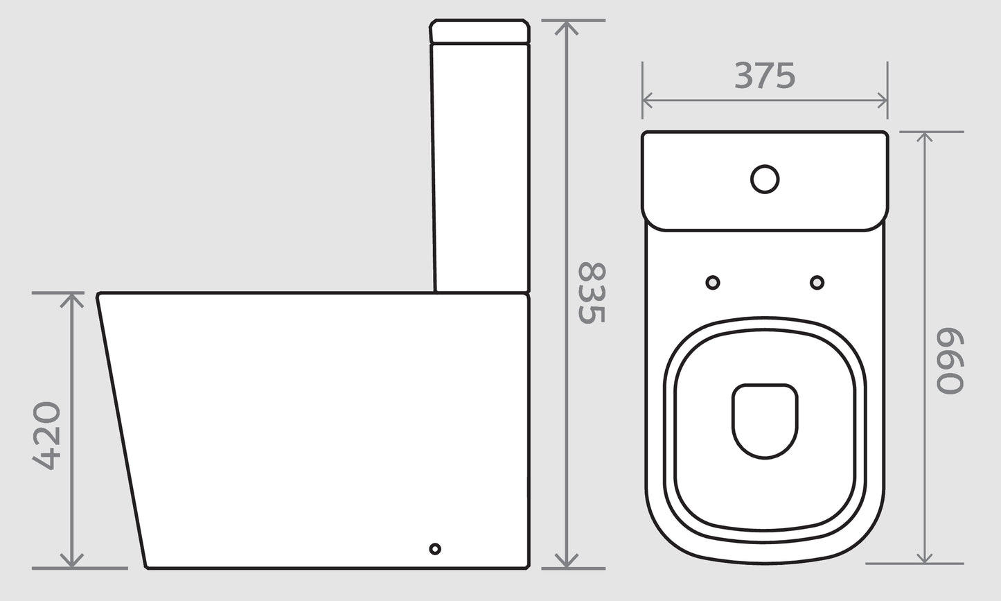 Rimless Close Coupled WC Pan, Cistern, Seat, Back to Wall Set - WRAS Approved - Unique Square Design - Holme