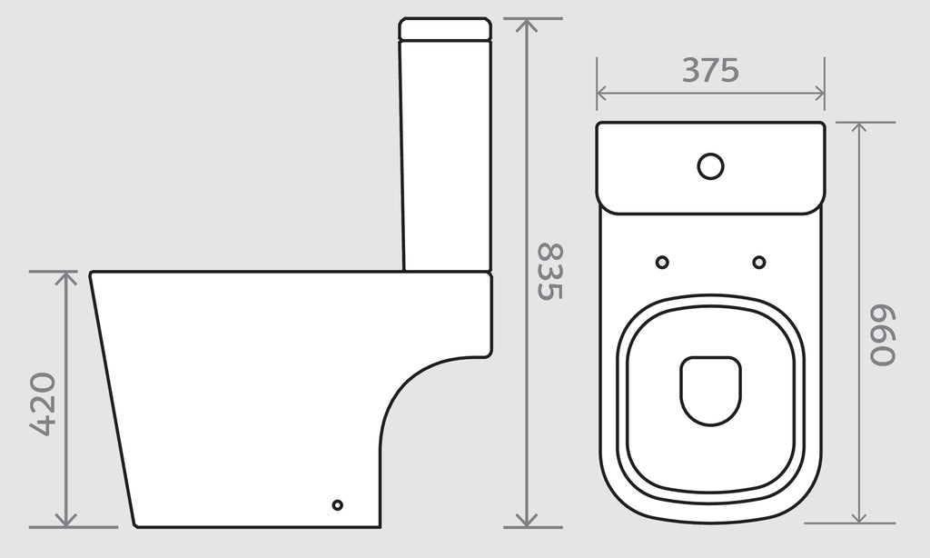 Rimless Close Coupled Black WC Pan, Cistern, Seat, Open Back Set - WRAS Approved - Unique Square Design - Holme