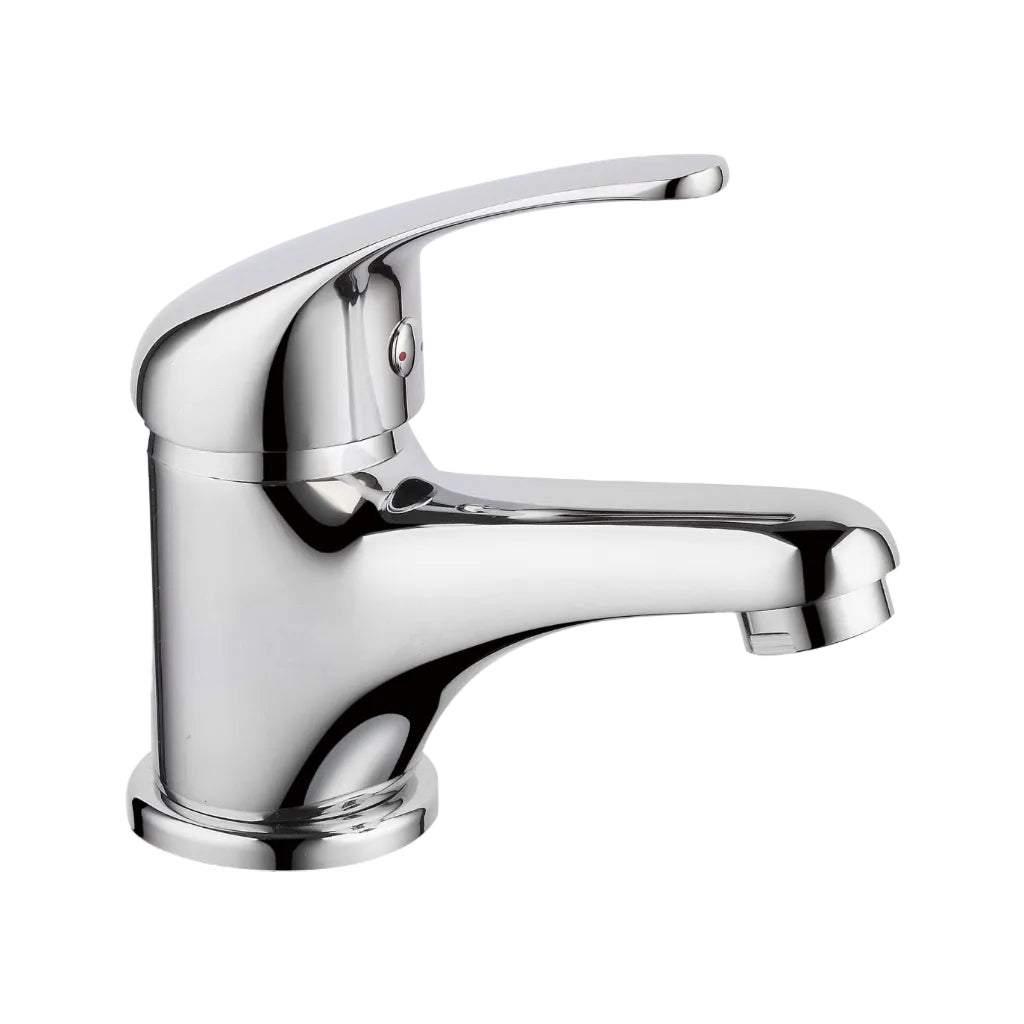 Chrome bathroom mixer on a white background