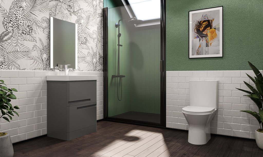Whisper 600 Floor Standing 2 Drawer Vanity Unit with Basin - White or Grey - The Bathroom Quarter