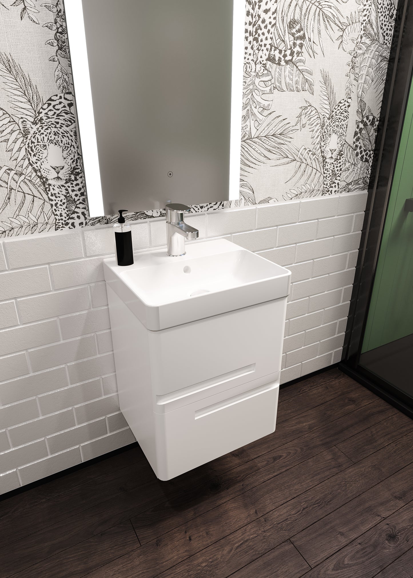 Bathroom 600mm Wall Hung 2 Drawer Vanity Unit with Basin - White or Grey - Balmorals London