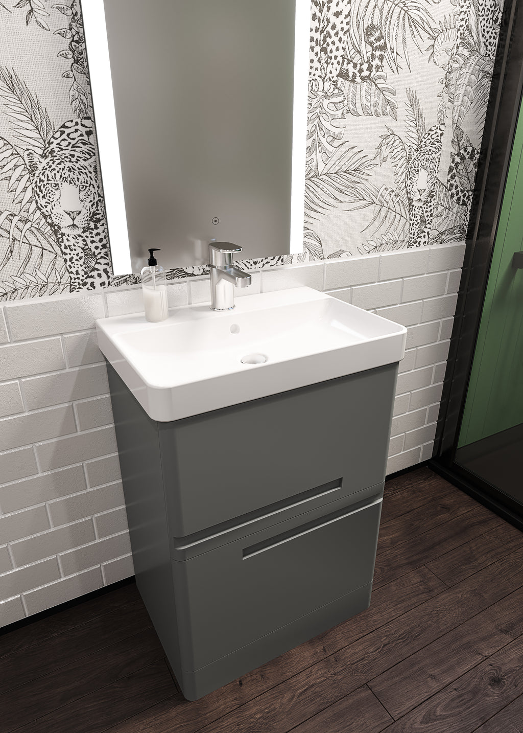 Whisper 600 Floor Standing 2 Drawer Vanity Unit with Basin - White or Grey - The Bathroom Quarter