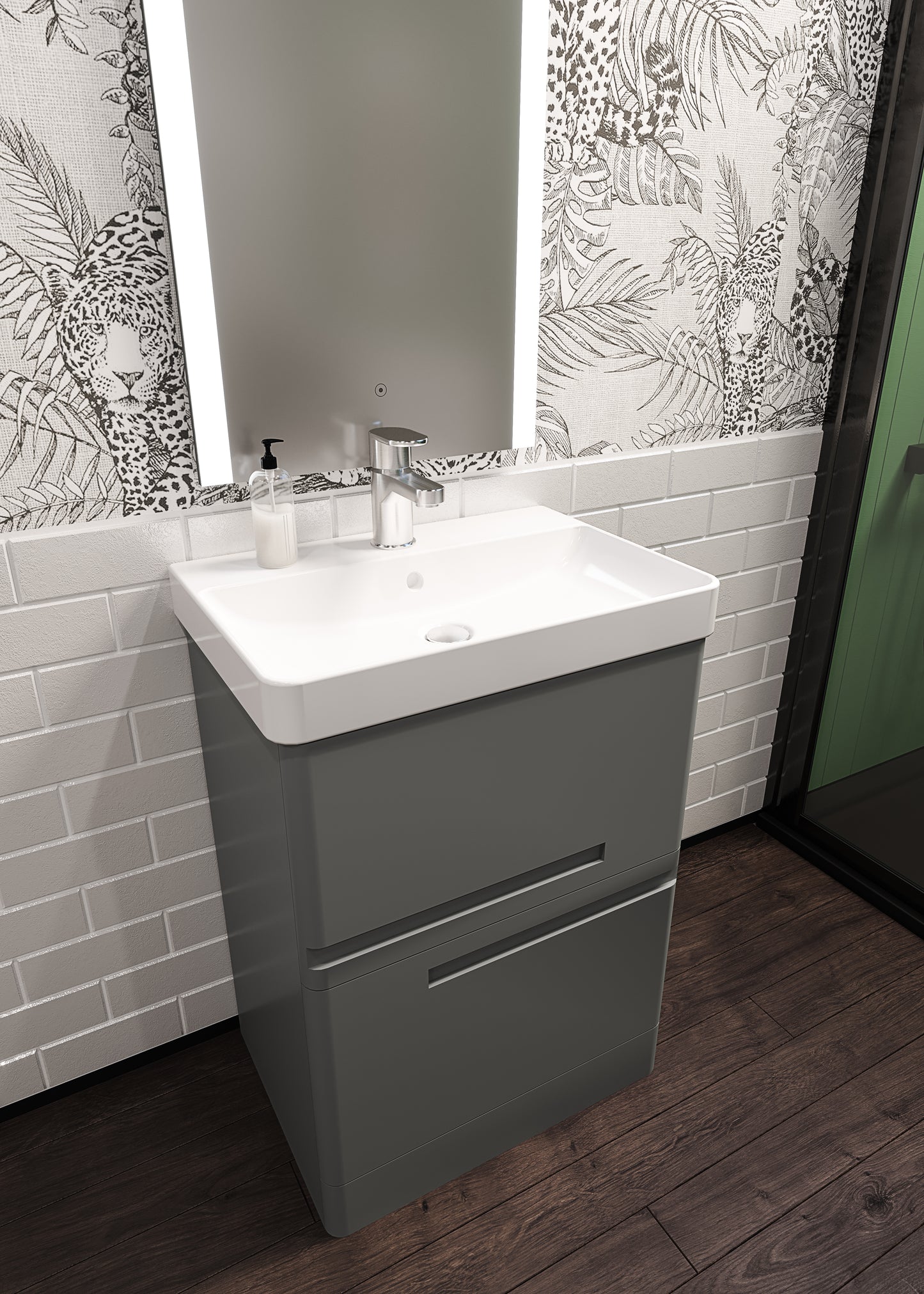 Bathroom 600mm Floor Standing 2 Drawer Vanity Unit with Basin - White or Grey - Balmorals London