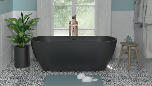Freestanding 1650mm Oval Bath, Bathtub - Matt Black