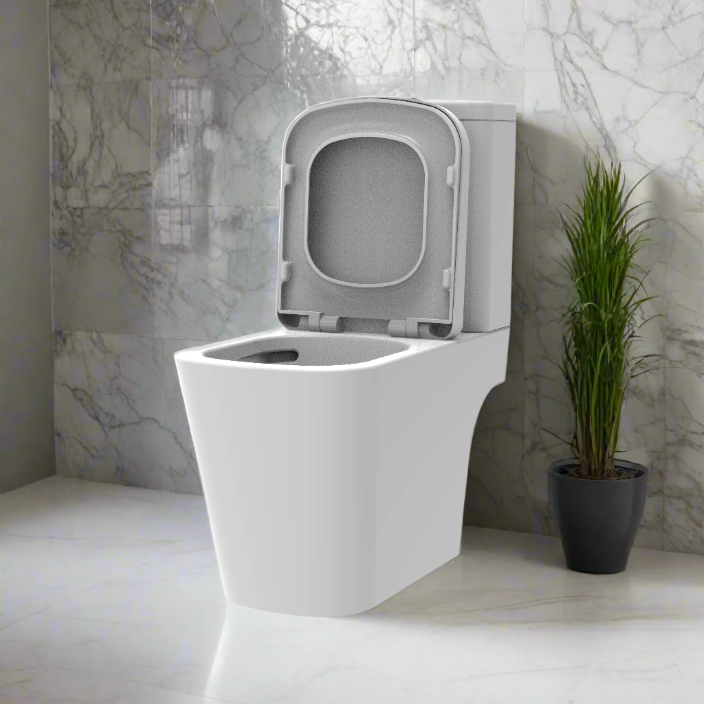 Rimless Close Coupled WC Pan, Cistern, Seat, Open Back Set - WRAS Approved - Unique Square Design - Holme - The Bathroom Quarter