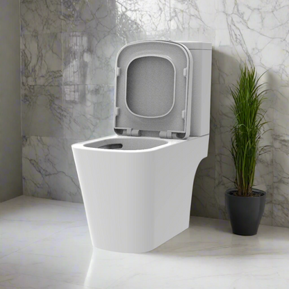 Rimless Close Coupled WC Pan, Cistern, Seat, Open Back Set - WRAS Approved - Unique Square Design - Holme