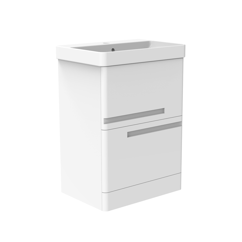 Whisper 600 Floor Standing 2 Drawer Vanity Unit with Basin - White or Grey - The Bathroom Quarter