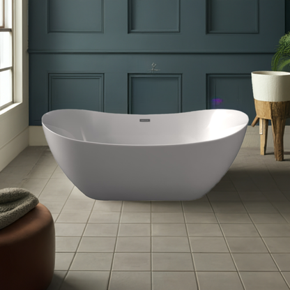 Freestanding 800 x 1800mm Oval Boat Bath in White -  Barford