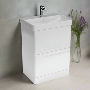 Whisper 600  Floor Standing Vanity Unit 2 Drawer Gloss White - The Bathroom Quarter